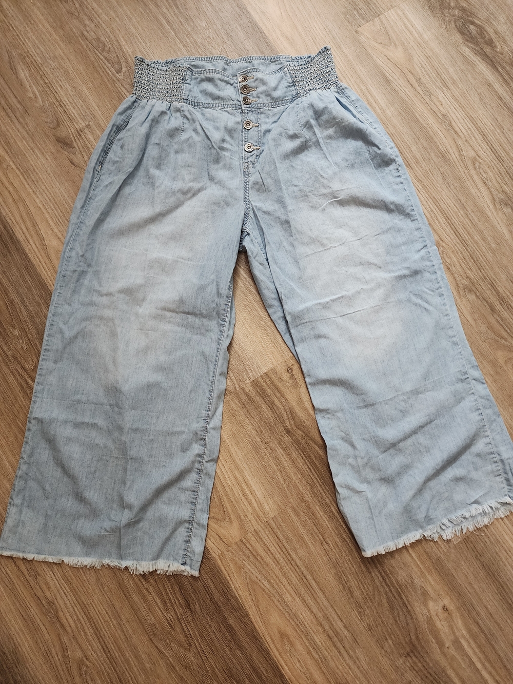 Rewash Light Blue Wide-Leg Jeans with Smocked High Waist